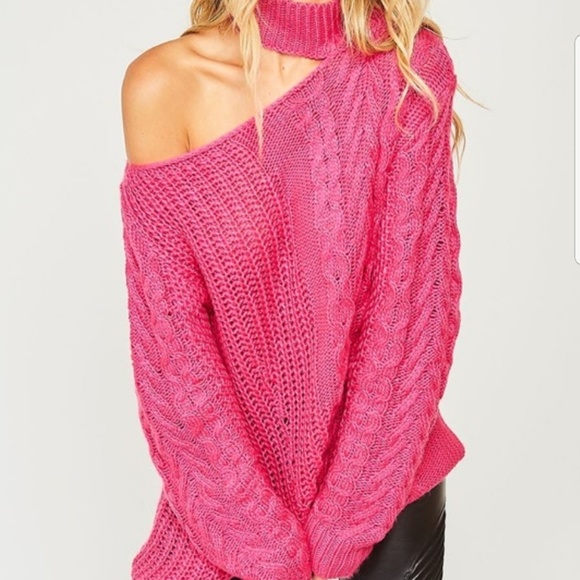 LAST 1! 1-Shoulder Mock Neck Cable Knit Sweater M - Picture 3 of 8